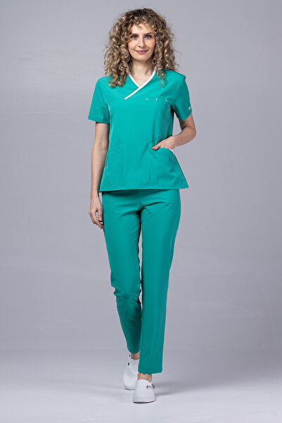 OEM Costum medical PREMIUM ONYX Premium pentru femei, verde chirurgical cu bo...