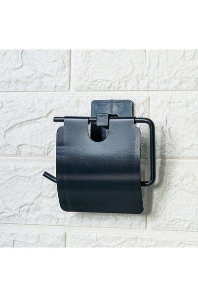 Roichil Self Adhesive Black Stainless Metal Cover Toilet Roll Holder Apparatus