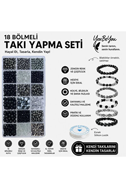 By MO Accessories Σετ χόμπι κατασκευής κοσμημάτων με χάντρες σε μαύρο και ανθ...