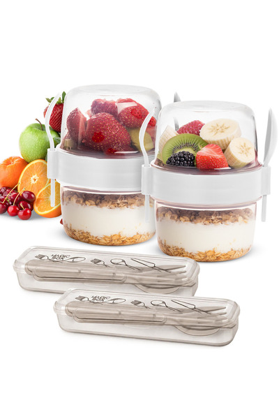 ANİSTA 2'li 800 ml Diyet Saklama Kabı Seti Yoğurt Müsli Granola Öğle Yemeği B...