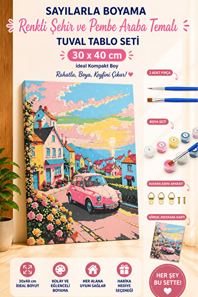 caps office Sayılarla Boyama Vintage Araba Temalı Tuval Tablo Seti | 30x40 cm...