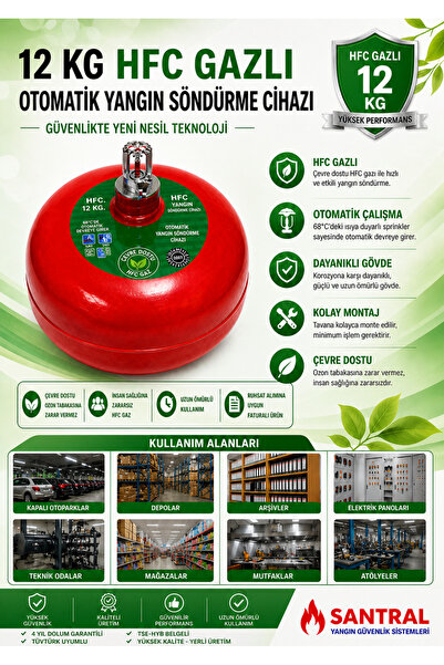12 kg Sprinkerli Tavan Tipi Gazlı Otomatik Söndürme Tüpü