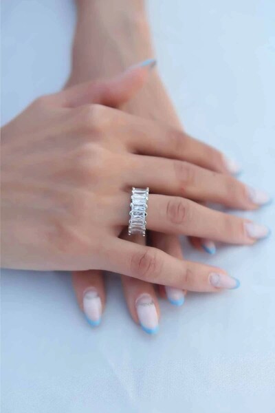 TakÇalıştır Zircon Stone Silver Color Baguette Women's Ring