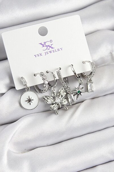 Generic Brand Brass Zircon Stone and Star Model Silver Color 3-Piece Double W...