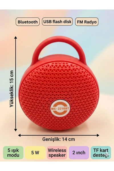 çınaroğlu avm speaker ledli fm radyo - usb - bluetooth 18 cm 5 farklı led ışı...