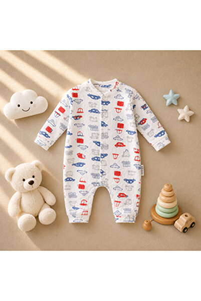 PoliFoni Babies %100 Organik Pamuk Arabalı Tulum Erkek Bebek 3 6 9 Ay