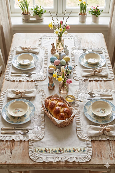 Sister Home Design Peter Rabbit Paskalya Temalı 5 Parça Set - 4 Adet Fırfırlı...