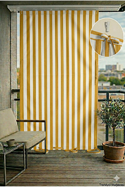 ViVeri 1.sınıf EnXBoy Her Ölçü Vardır Çizgili Balkon Perdesi Bağcıklı Gabardi...