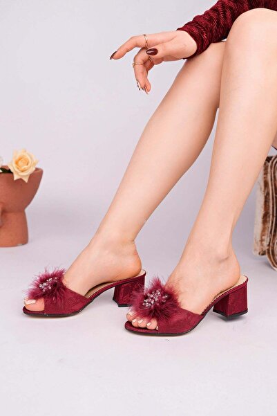 Nesil Shoes Večernja haljina Whip 120 Burgundy sa perjem i kamenjem, ženske p...
