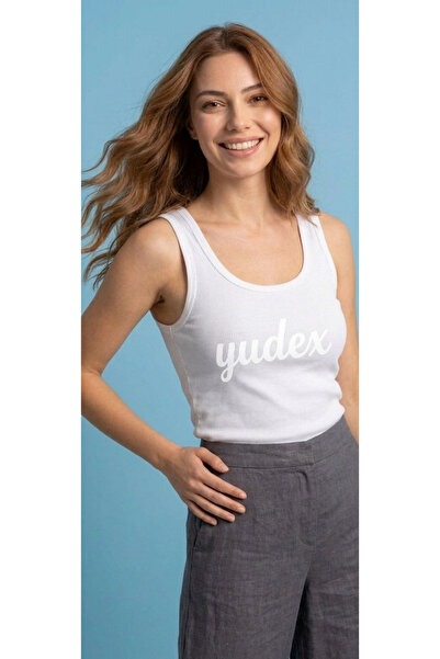 YUDEX Kadın Kalın Askılı Kaşkorse Fitilli Beyaz Atlet
