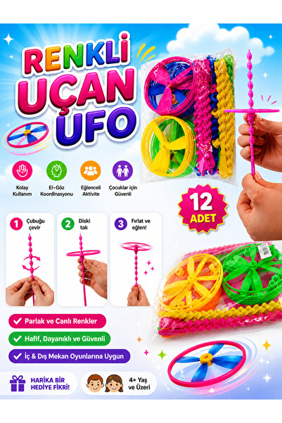 12 Pcs Small Nostalgic Toy Flying Circle - Ufo Propeller - Pinwheel Fluorescent Color