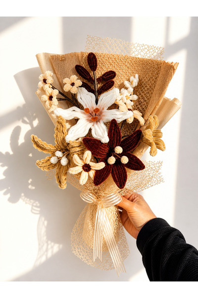Gift Chenille Flower Bouquet Brown Shades Flower Arrangement (New)