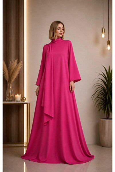 UNTIMELY Sarkıt Şal Detaylı & Geniş Kollu A-Kesim Maxi Krep Abaya Elbise