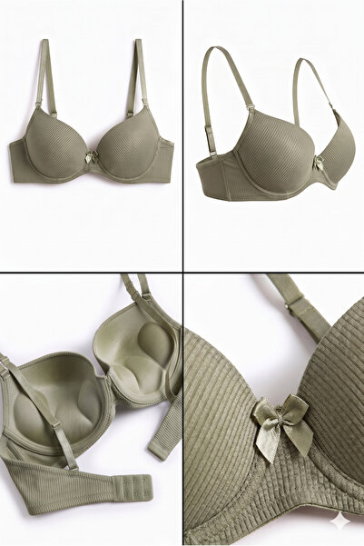 Lavint Homewear Green Ultra Push-Up Striped Supportive Underwire Silicone Bra