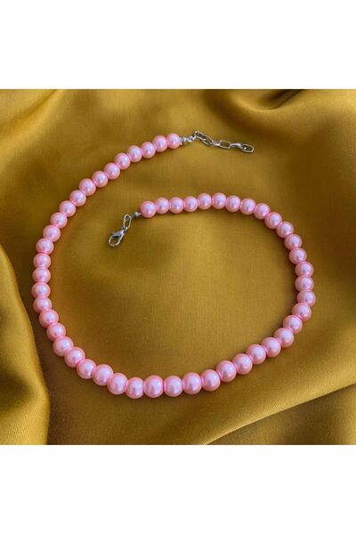 LeylanTakı Women's Pink Glass Pearl Necklace Handmade Bijouterie Gift Accessory