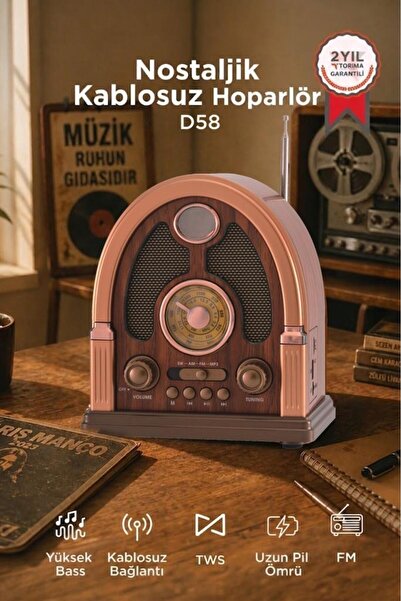 Torima Bluetooth Hoparlör Nostaljik Radyo Kablosuz Speaker D58 Kahverengi