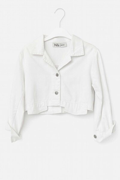 nk kids Nk Kız Çocuk Uzun Kollu Crop Kesim Ceket 9-14 Yaş BEYAZ