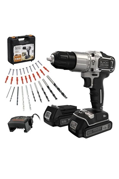 Black&Decker Silver Çift Akülü Darbeli Matkap Seti 18V 2x1.5 Amper BDCHD18SC2...