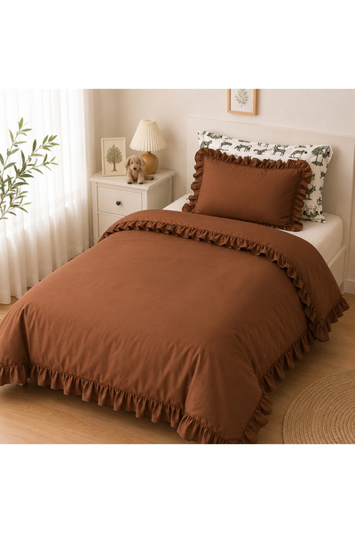 MundoLindo Set cuvertură pilota cu volane Boho Maro Single 2 Piese 160 X 220 Cm