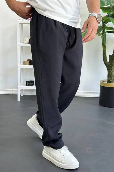 Edwox Men's Elastic Waist Modal Fabric Relaxed Cut Trousers Black Edw396