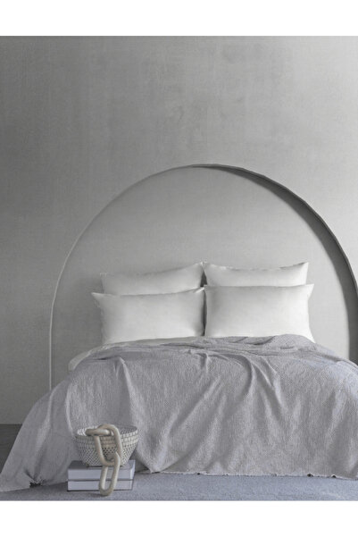 Dantela Lucca Corded Pattern Bedspread - Light Gray