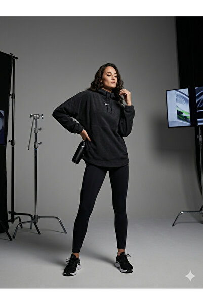 Nike One Oversized Therma-Fit Pullover Fleece Hoodie Training Polarlı Siyah Kadın Sweatshirt ASLAN SPORT