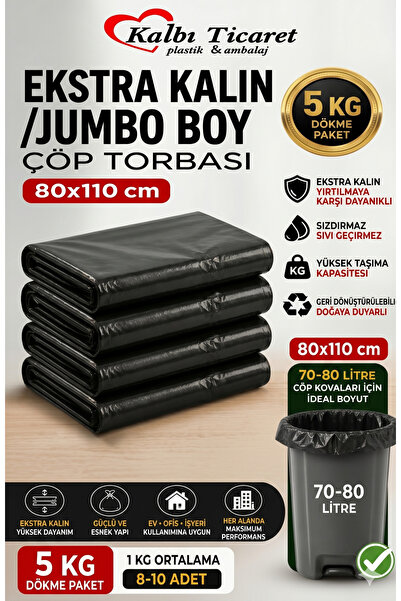 Kalbi Ticaret Ekstra Kalın Çöp Torbası 80x110 Cm Siyah Çöp Poşeti 5 Kg Dökme ...