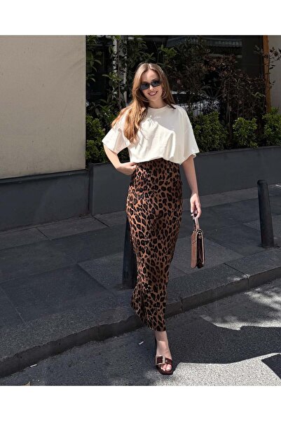 Leopar Desenli Saten Etek