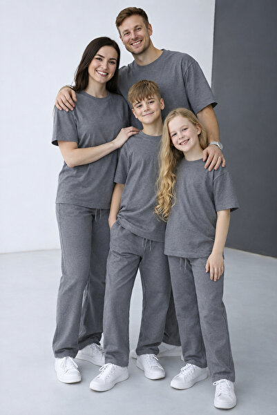YAKAMEL UNISEX KISA KOLLU MODAL 2 İPLİK BISIKLET YAKA OVERSIZE YAZLIK AİLE KO...