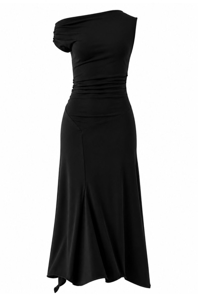 Serpirella Butik Rochie drapată cu guler asimetric elastic