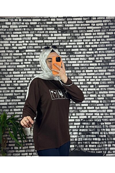 NURİVASTORE Kahverengi Pinterest penye tunik