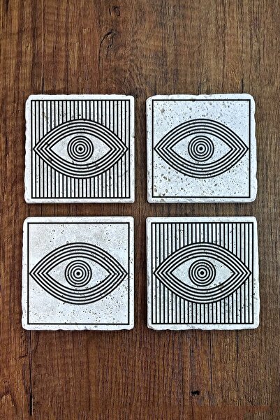 Begoloni Stone Decor Doğal Taş Bardak Altlığı - 4lü Set - Eye Göz Bardak Altlığı