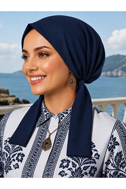 erasra class eşarp bone pamuklu kumaş kayma yapmaz lacivert renk