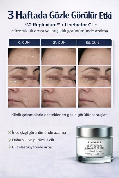 zinderm كريم مضاد للتجاعيد والخطوط الدقيقة للوجه ومنطقة العين يحتوي على الكولاجين والببتيد وحمض الهيالورونيك 50 مل