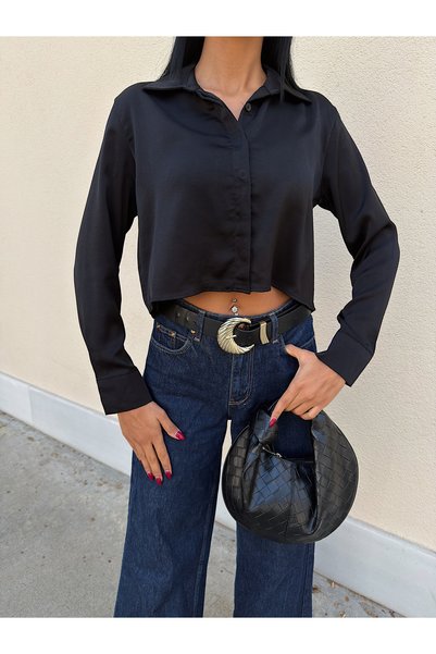LB Laluna Butik Women's Crop Satin Shirt