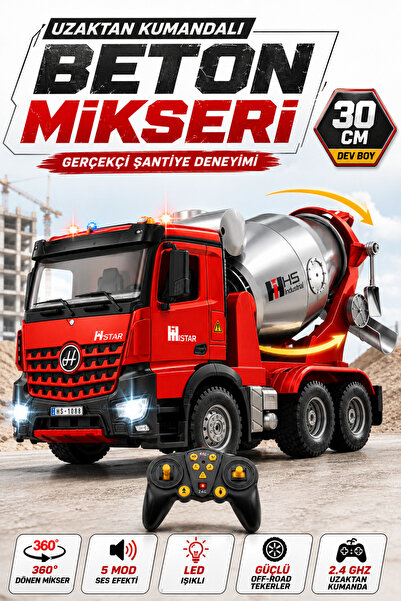 YILDIRIM OYUNCAK Uzaktan Kumandalı Beton Mikseri Full Fonksiyon Şarjlı İş Mak...
