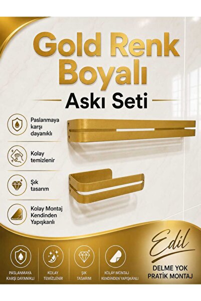 edil tasarim Metal Şık Banyo Askı Takımı,Havlu Askısı &Tuvalet Kağıtlığı,Kend...