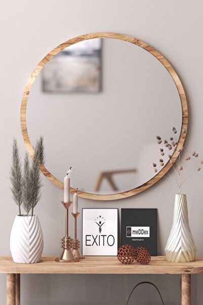 meDDex 58 Cm Yuvarlak Antre Hol Koridor Duvar Salon Mutfak Banyo Wc Ofis Aynası 58 Ceviz Ayna
