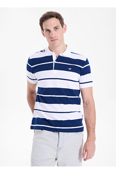 Mustang Lacivert - Beyaz Erkek Relaxed Çizgili Polo T-Shirt M6SM-TST1602