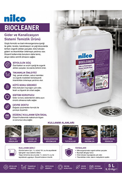 nilco 32001672 Bio Cleaner Gider Ve Kanalizasyon Sistemi Temizlik Ürünü 5 L