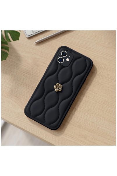 Zebana Apple iPhone 11 Compatible Case Zebana Camellia Leather Case Black