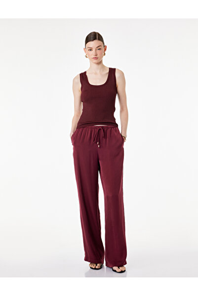Koton Aerobin Kumaş Straight Fit Cepli Düz Geniş Paça Saten Pantolon