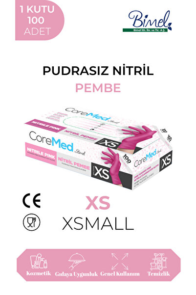 COREMED Pembe Nitril Muayene Eldiveni 100’lü Paket - XSmall