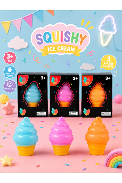 Squishy ICE CREAM Jucarie senzoriala inghetata 9 cm, antistres, moale si elastica, model ice cream
