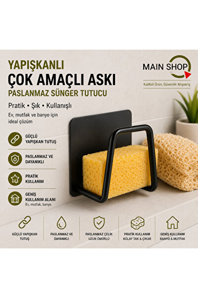 MAİN SHOP 1 buc. Suport pentru burete negru pentru chiuvetă Suport pentru bur...