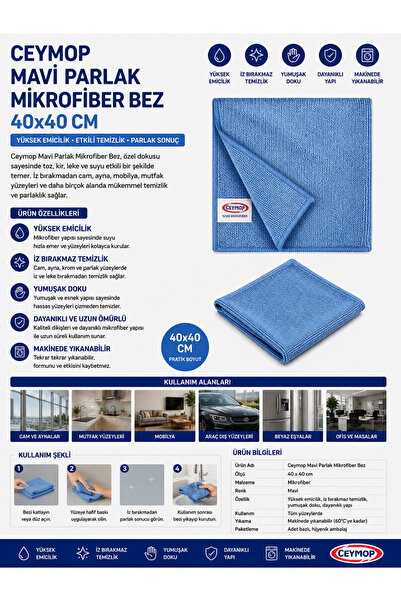 Ceymop Mavi Parlak Mikrofiber Bez 40x40 cm