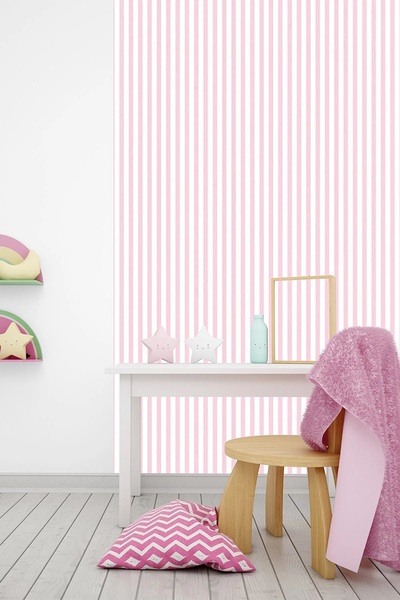 Milky Baby Zümrüt Kids 425-3 Pembe Çizgi Desenli Çocuk Duvar Kağıdı 5,33 M².