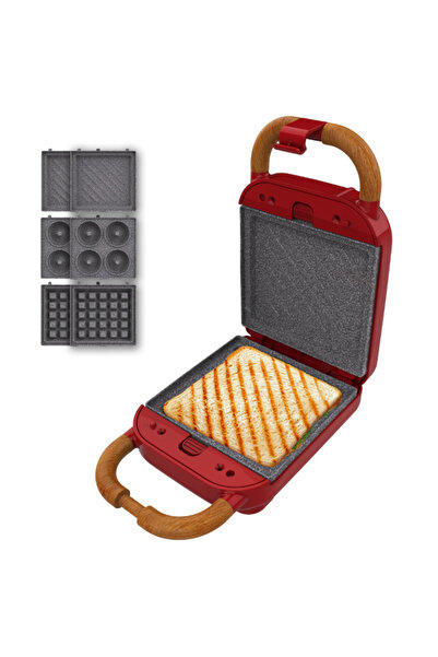 CECOTEC Rock’nToast Retro One Red 3’ü 1 Arada Tost Makinesi | Sandviç, Waffle...