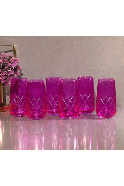 sudeka 6 Parça Kristal Kesme Renkli Cam Bardak 480cc