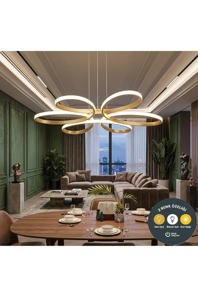 Age of Light Papatya Model 3 Renk Yanabilen Gold Kasa Avize Ledli Ultra Aydın...